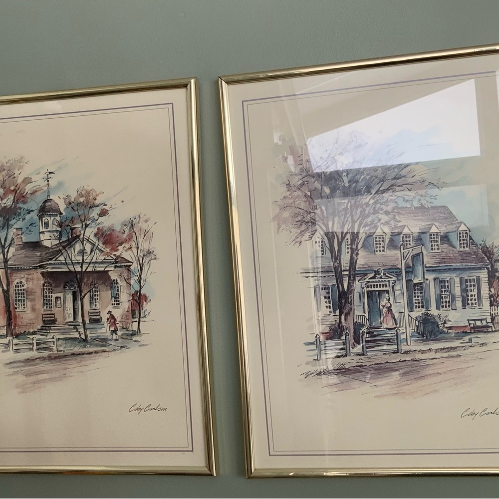 Pair Of Coby Carlson’s The Raleigh Tavern & Old Court House  Signed & Framed